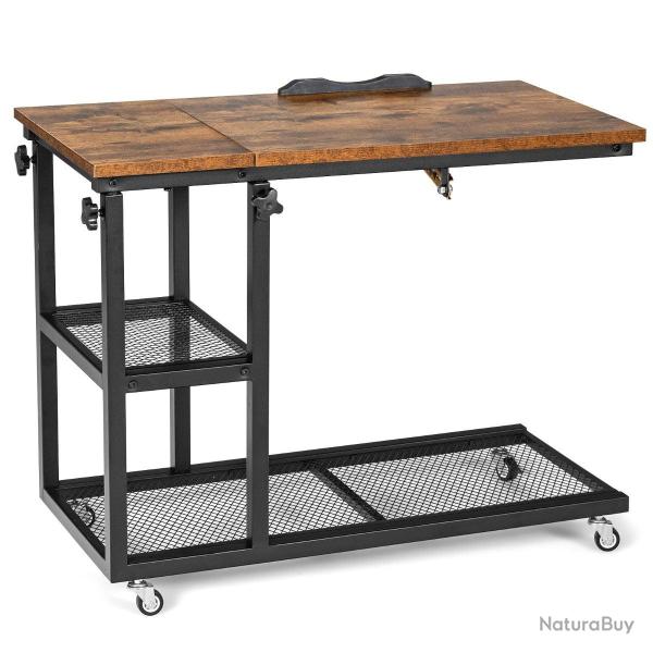 Table d'appoint en forme de C 80 x 40 x 64-95 cm plateau r�glable 5 positions style industriel en M