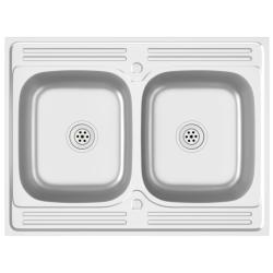 &Eacute;vier de cuisine &agrave; double lavabo 800x600x155 mm inox argent&eacute; 02_0002430