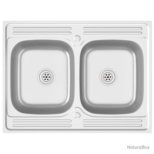 �vier de cuisine � double lavabo 800x600x155 mm inox argent� 02_0002430