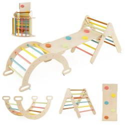 Lot de 7 en 1 triangle d'escalade bois 75 x 55 x 59 cm rampe r&eacute;versible s&eacute;curis&eacute;e jouet &eacute;ducatif en
