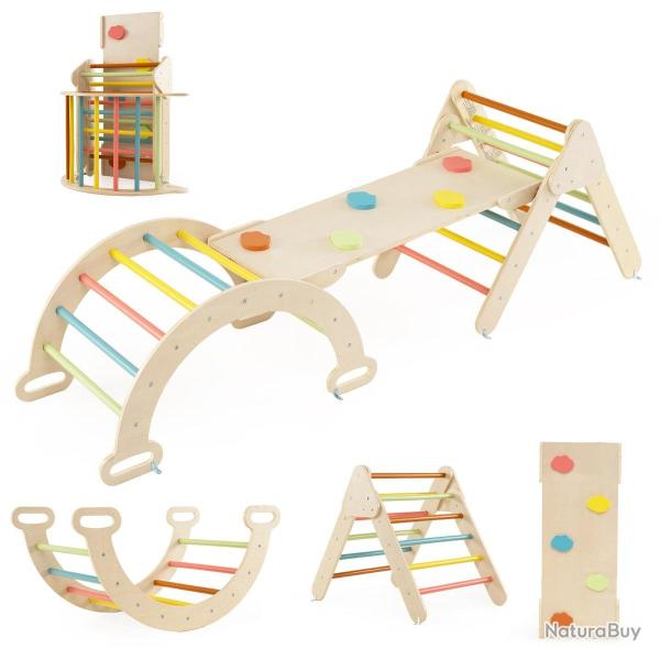 Lot de 7 en 1 triangle d'escalade bois 75 x 55 x 59 cm rampe r�versible s�curis�e jouet �ducatif en