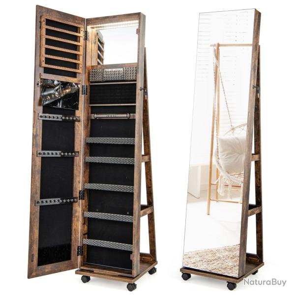 Armoire � bijoux sur roulettes 40 x 38 x 163 cm avec miroir �clair� et rangement s�curis� design co