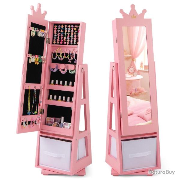 Armoire � bijoux pour enfants avec miroir sur pied 31,5 x 30 x 122 cm base pivotante pratique style