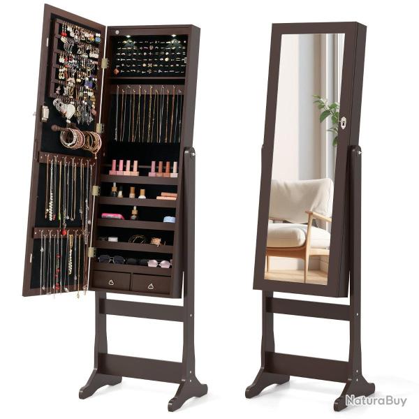 Armoire � bijoux verrouillable avec miroir pleine longueur 41 x 37 x 146 cm grande capacit� rangeme