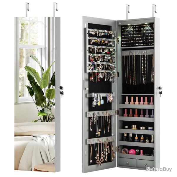 Armoire � bijoux avec miroir 120 x 36 x 10 cm, rangement pratique, finition mate, ambiance cosy en