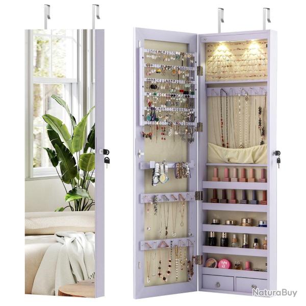 Armoire � bijoux avec miroir et lumi�re led 120 x 36 x 10 cm pratique et esth�tique moderne en MDF