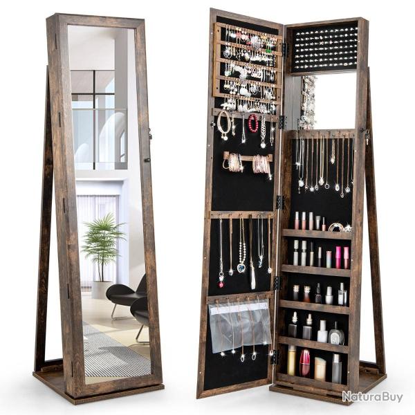 Armoire � bijoux sur pieds 38 x 38 x 157,5 cm avec miroir plein longueur, design �l�gant et rangeme