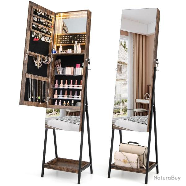 Armoire � bijoux sur pied miroir pleine longueur 41 x 35 x 166 cm avec lumi�re LED 3 couleurs moder