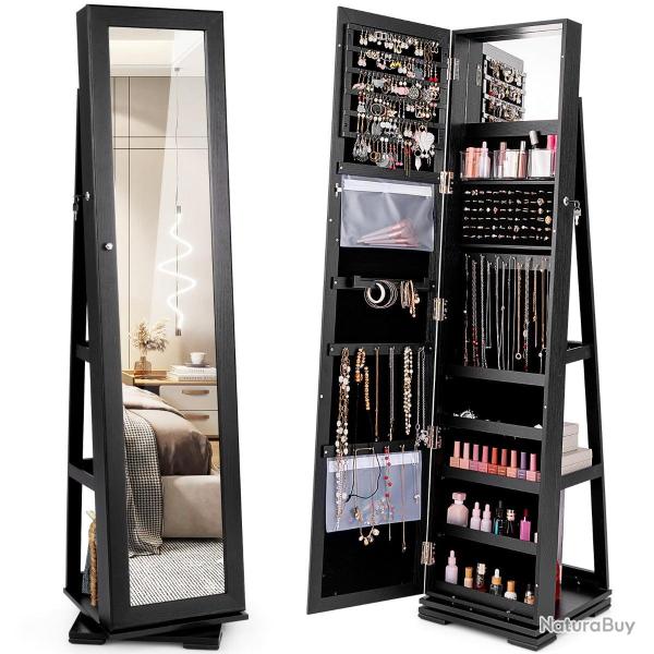Armoire � bijoux avec miroir pivotant 39 x 39 x 161 cm gain de place et rangement optimis� design c