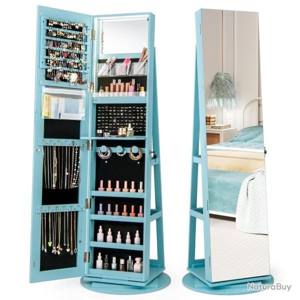Armoire � bijoux pivotante 54,5 x 161 cm avec 360� de rotation et miroir pleine longueur style cont