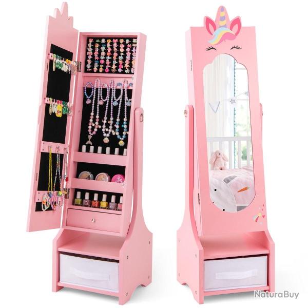 Armoire � bijoux pour enfants 31,5 x 30 x 115 cm avec miroir plein pied et rangement compact, style