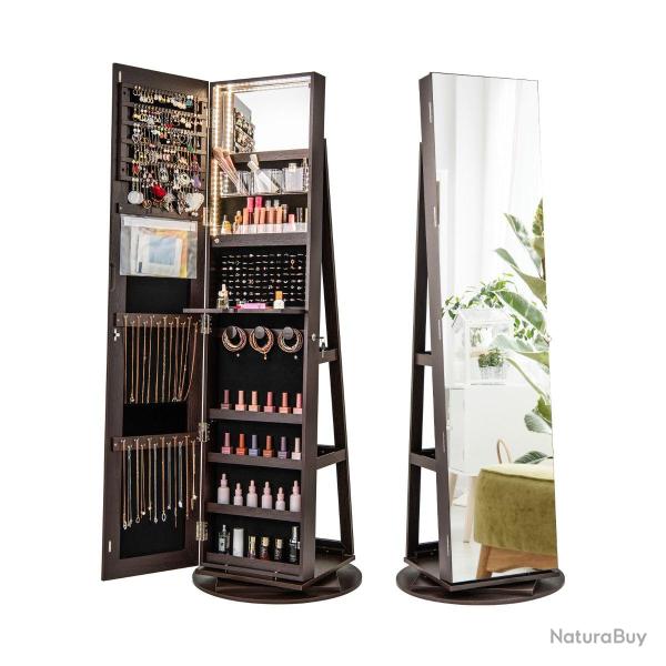 Armoire � bijoux pivotante � 360� 54,5 x 161 cm miroir pleine longueur et grandes capacit�s de rang