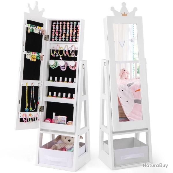 Armoire � bijoux pour enfants avec miroir sur pied 31,5 x 30 x 115 cm rangement optimis� design mod