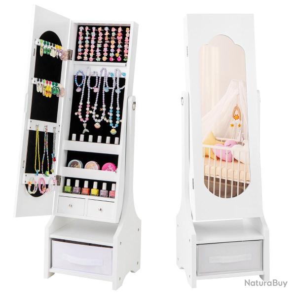 Armoire � bijoux pour enfants 31,5 x 30 x 105 cm avec rangement optimis� et miroir stretch moderne