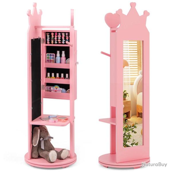 Armoire � bijoux pour enfants 36 x 36 x 112 cm 4 en 1 avec miroir et grande capacit� en MDF rose 20