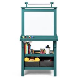 Chevalet 3 en 1 pour enfants double face 59 x 50 x 117 cm pratique avec &eacute;tag&egrave;res modernes en MDF bl