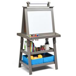 Chevalet 3 en 1 pour enfants 59 x 50 x 117 cm avec rouleau papier et &eacute;tag&egrave;res rangement en mdf gris
