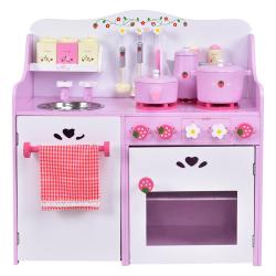 Cuisine pour enfant avec &eacute;vier amovible 60 x 30 x 63 cm ambiance cosy moderne en MDF rose 20_0011632