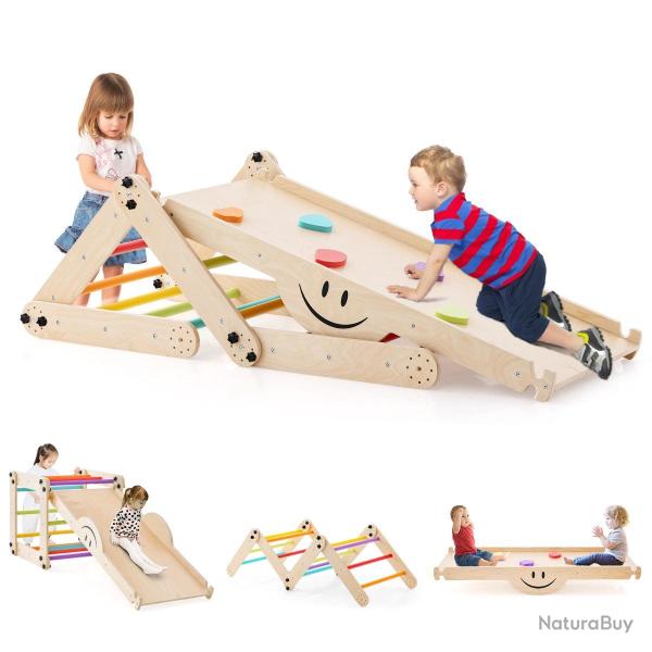 Ensemble d'escalade pliable pour tout-petits 60 x 59 x 60 cm rampe r�glable multiple en bois color�