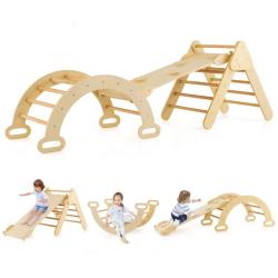 Lot de 3 triangle d'escalade bois 75 x 55 x 64 cm avec rampe r&eacute;versible et syst&egrave;me de jeu vari&eacute; en