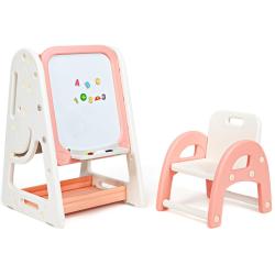 Tableau magn&eacute;tique 2 en 1 enfant 53 x 62,5 x 71-100 cm avec bureau pliable ergonomique et &eacute;tag&egrave;re l