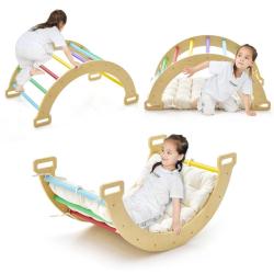 Arche d'escalade montessori 3 en 1 compacte 81 x 50 x 38,5 cm s&eacute;curit&eacute; optimale ambiance cosy en bo