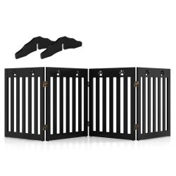 Barri&egrave;re de s&eacute;curit&eacute; en bois extensible 203 x 60 x 1,5 cm pour chiens avec charni&egrave;res flexibles des