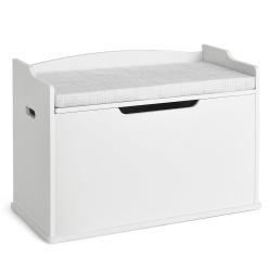 Coffre &agrave; jouets banc de rangement 74 x 39 x 52 cm couvercle de s&eacute;curit&eacute; ambiance cosy finition blan