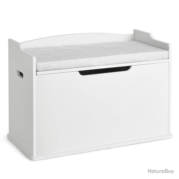 Coffre � jouets banc de rangement 74 x 39 x 52 cm couvercle de s�curit� ambiance cosy finition blan