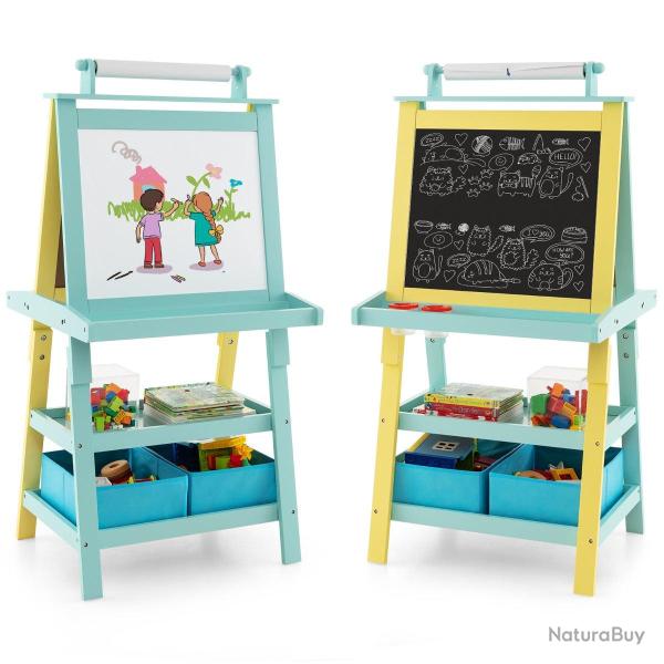 Chevalet pour enfants 3 en 1 59 x 50 x 117 cm avec �tag�res de rangement design ludique en MDF jaun