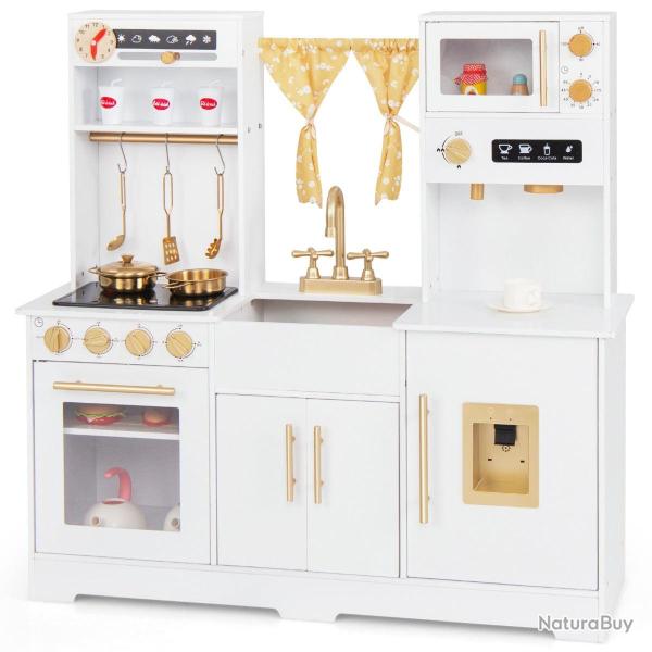 Cuisine de jeu en bois pour enfants 90 x 30 x 90 cm avec effets sonores rangement pratique style mo