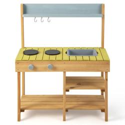 Cuisine en bois pour enfants 75 x 35 x 92 cm 2 plaques de cuisson &eacute;vier amovible style naturel tend