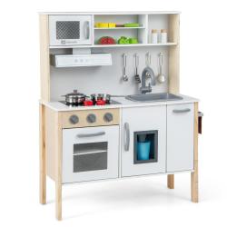Cuisine pour enfants en bois 72 x 30 x 90 cm ludique et &eacute;ducative ambiance cosy en MDF blanc et nat