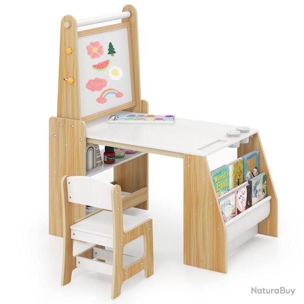 Ensemble table et chaises enfant chevalet 101 x 59 x 112 cm avec espace de rangement ambiance cosy