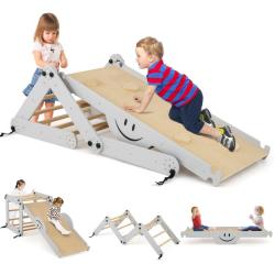 Ensemble d'escalade 5 en 1 pliable 60 x 59 x 60 cm rampe r&eacute;glable pour enfants en bois gris 20_0011