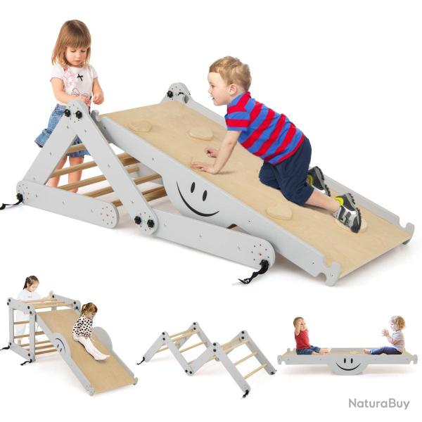 Ensemble d'escalade 5 en 1 pliable 60 x 59 x 60 cm rampe r�glable pour enfants en bois gris 20_0011