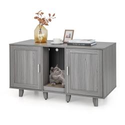 Meuble &agrave; liti&egrave;re pour chat 120 x 52 x 65 cm multifonctionnel design moderne en MDF gris 20_0012643