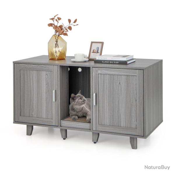 Meuble � liti�re pour chat 120 x 52 x 65 cm multifonctionnel design moderne en MDF gris 20_0012643