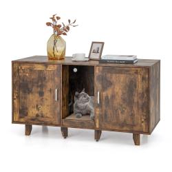 Maison de toilette pour chat 120 x 52 x 65 cm 2 compartiments int&eacute;gr&eacute;s design chic en PB MDF marron