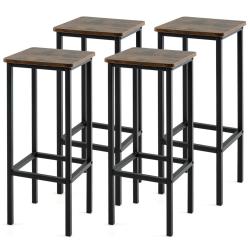 Lot de 4 tabourets de bar 30 x 30 x 72 cm repose-pieds confortables design industriel en m&eacute;tal marr