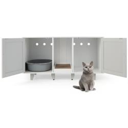 Maison de toilette pour chat multifonction 120 x 52 x 65 cm 2 compartiments design moderne en PB gr
