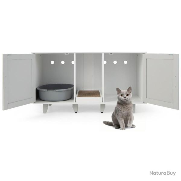 Maison de toilette pour chat multifonction 120 x 52 x 65 cm 2 compartiments design moderne en PB gr