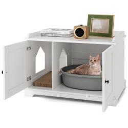 Maison de toilette pour chat 75 x 51 x 53 cm avec griffoir et entr&eacute;e r&eacute;glable style moderne en MDF