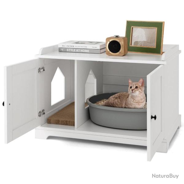 Maison de toilette pour chat 75 x 51 x 53 cm avec griffoir et entr�e r�glable style moderne en MDF