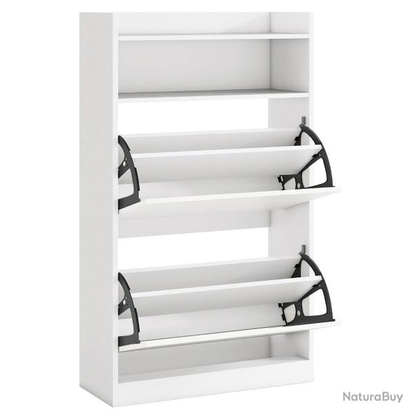 Meuble � chaussures mince avec 2 tiroirs abattants 60 x 24 x 102 cm gain de place design moderne en