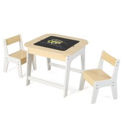 Ensemble de table et 2 chaises enfants 60 x 60 x 49 cm rangement cach&eacute; ergonomique moderne en MDF b
