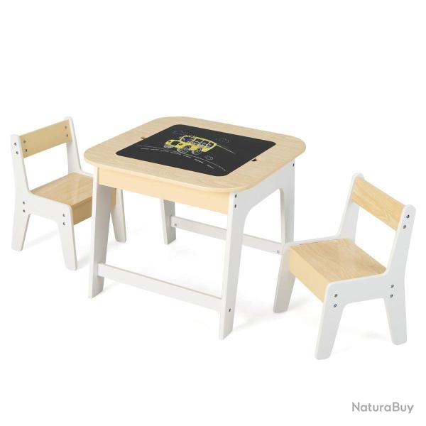 Ensemble de table et 2 chaises enfants 60 x 60 x 49 cm rangement cach� ergonomique moderne en MDF b