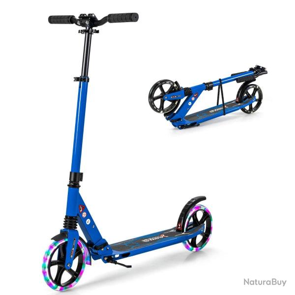 Trottinette pliable 93 x 43 x 91-106 cm avec 3 hauteurs r�glables et frein � pied en aluminium bleu