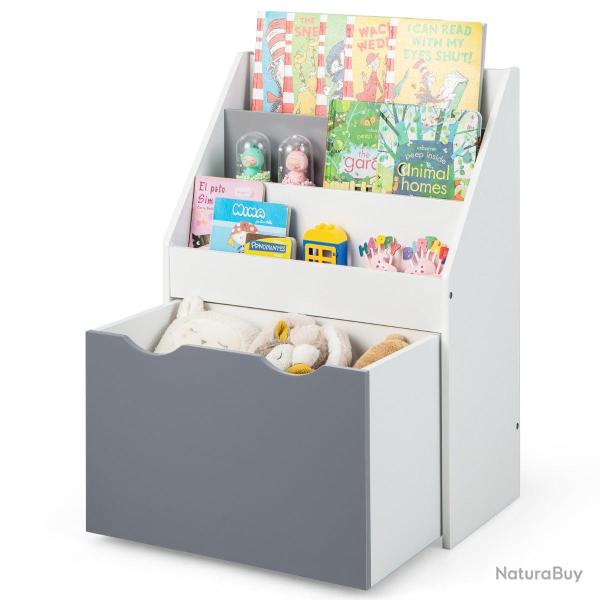 Biblioth�que enfant 50 x 28 x 70 cm avec coffre � jouets roulant rangement pratique style moderne e