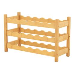 Casier &agrave; vin 62 x 24 x 38 cm 3 niveaux avec fentes ondul&eacute;es design &eacute;l&eacute;gant en bambou naturel 20_001